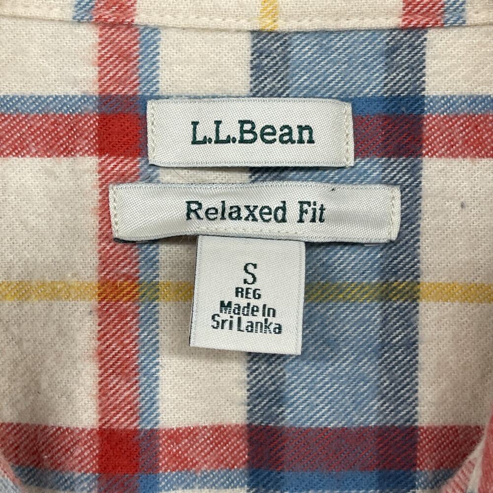 LL BEAN Top Womens S Scotch Plaid Flannel Shirt Relaxed Fit Button Up Ivory Blue - Picture 5 of 16